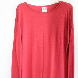 Planet By Lauren Deep Rose Long Sleeve Sweater w/ Ribbing Detail On Each Arm